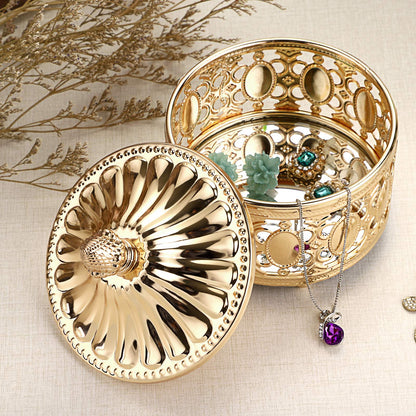 Hipiwe hollow out Metal Jewelry Box with Lid - Gold Mirrored Jewelry Trinket Organizer Ring Earrings Necklace Home Decor Storage Box, Chest Keepsake Gift Box for Women