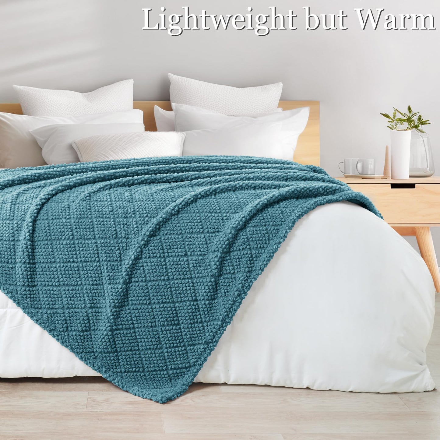 Whale Flotilla Fuzzy Fleece Throw Blanket for Couch, Bed, Soft Fluffy Jacquard Waffle Blankets for All Season, Lightweight and Warm, 50x60 Inch, Slate Blue