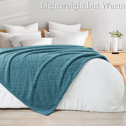Whale Flotilla Fuzzy Fleece Throw Blanket for Couch, Bed, Soft Fluffy Jacquard Waffle Blankets for All Season, Lightweight and Warm, 50x60 Inch, Slate Blue