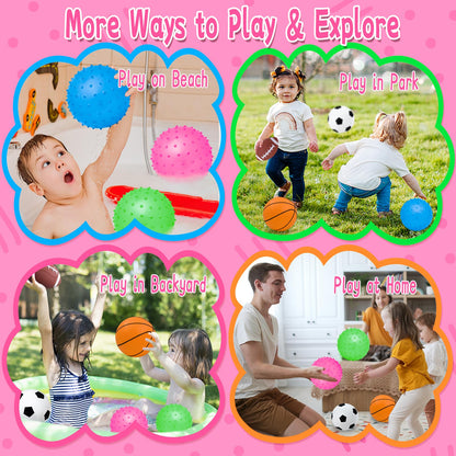 Ladwon Kids Ball, Balls for Toddlers 1-3, Set of 6 Toddler Ball, Outdoor Toy for Kids, Soft Balls for Kid, Baby Sports Beach Toys, Green&Safe Soccer Basketball Baseball Rugby with Free Bump