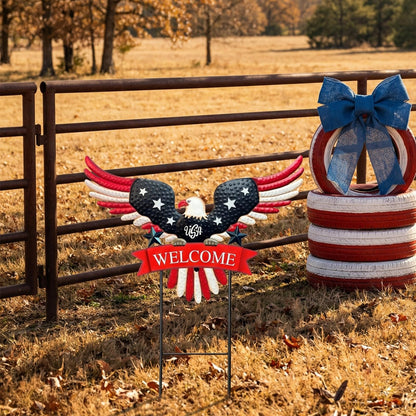 4th of July Decorations Outdoor,37" Americana Eagle Metal Decorative Garden Stakes for Memorial Day Independence Day Patriotic Garden Decor, Red White Blue 250th Anniversary Welcome Yard Signs