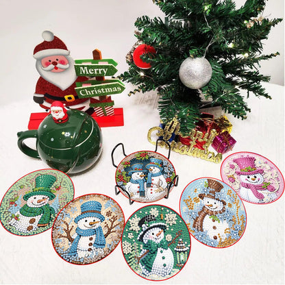 Apcufir 8 Pcs Christmas Diamond Painting Coasters Kits with Holder,DIY Snowman Diamond Art Coaster Kits for Adults & Kids,Paint with Diamonds Coasters Craft Supplies for Holiday Decor Gifts