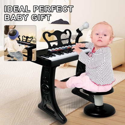 Love&Mini Piano Toy for Kids - 37 Keys Piano Keyboard Toy with Stool and Microphone, Black Electronic Musical Instrument Birthday Gift for Kids 3 4 5 6 7 8 Years Old Boys and Girls