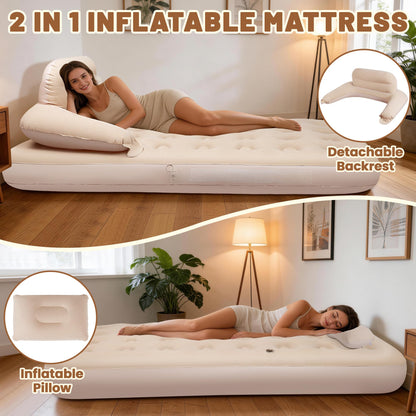 MeiLyte Inflatable Bed Twin Size, Inflatable Couch for Adults with Flocked Surface, Inflatable Air Mattress with Backrest, Comfortable Inflatable Sofa Bed, Inflatable Couch for Camping,Outdoor, Indoor