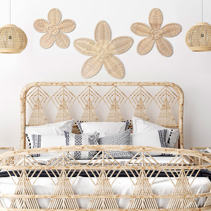 Wesiti 3 Pcs Rattan Flower Wall Decor Boho Daisy Nursery Decoration Woven Rattan Flower Wall Art for Home Nursery Bedroom Farmhouse Decorations Housewarming Gifts