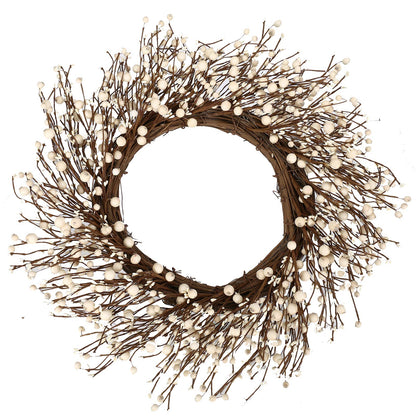 JINGHONG White Berry Wreath 22 Inch Winter Wreath Cream Winter Wreaths for Front Door with Round Berry for Porch Wall Winter Holidays Christmas Celebration