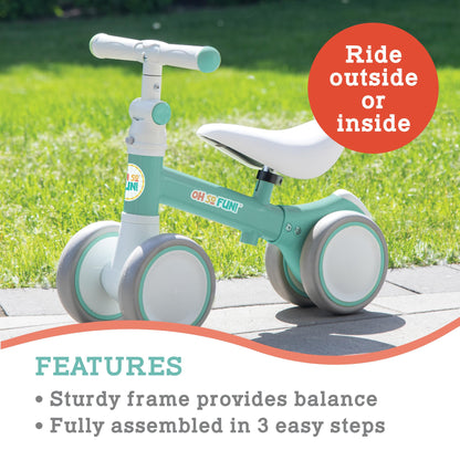MindWare Balance Bike 1+ Year Old Baby First Bicycle for Toddlers 1-2 First Birthday Gift Ideas Interactive Montessori Ride On Toy - Oh So Fun Teal