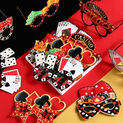 Harrycle 32 Pcs Casino Night Decorations Las Vegas Casino Glasses Paper Eyeglasses Poker Dice Selfie Photo Booth Props Kit Las Vegas Game Night Birthday Party Favors Supplies