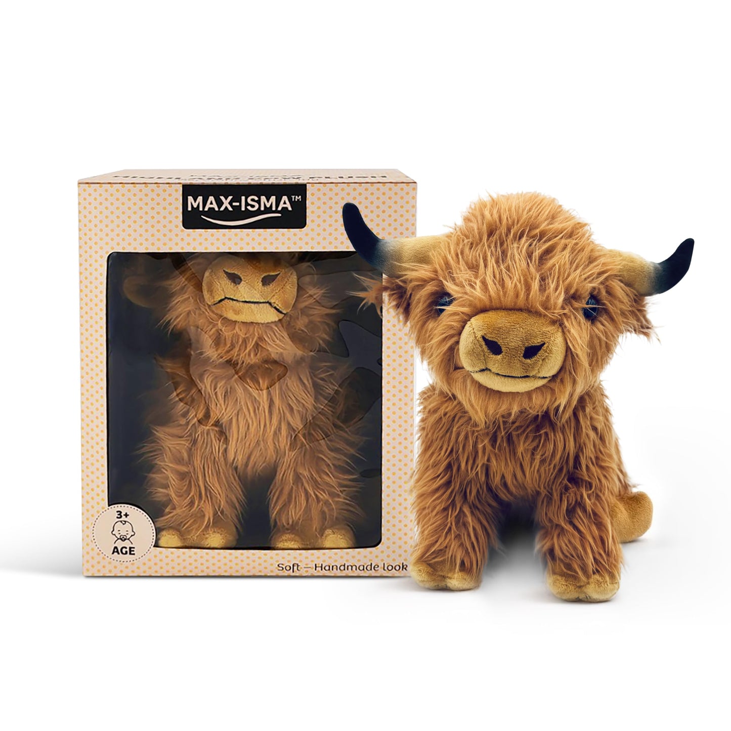 MAX-ISMA Highland Cow Plush – Big Stuffed Animal for Kids – Cute Fluffy Brown Highland Cattle Plushie Toy – Soft Realistic Plush Gift for Girls & Boys