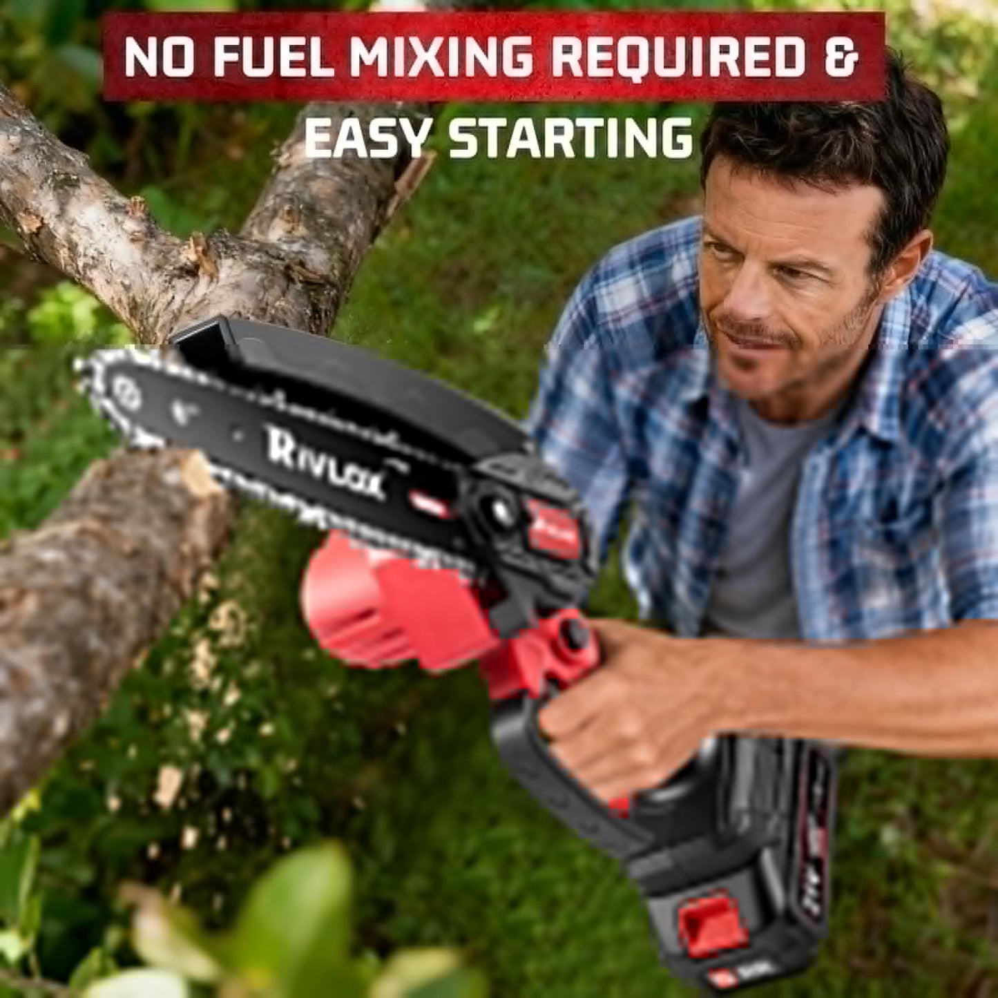 Rivlox Mini Chainsaw,6 & 4 inch Electric Chainsaws Cordless Battery Powered, One-Hand Portable Handheld Saw for Trees Trimming Wood Cutting,Chain Saw Gift for Men Dad Husband Women (Red-2 Battery)