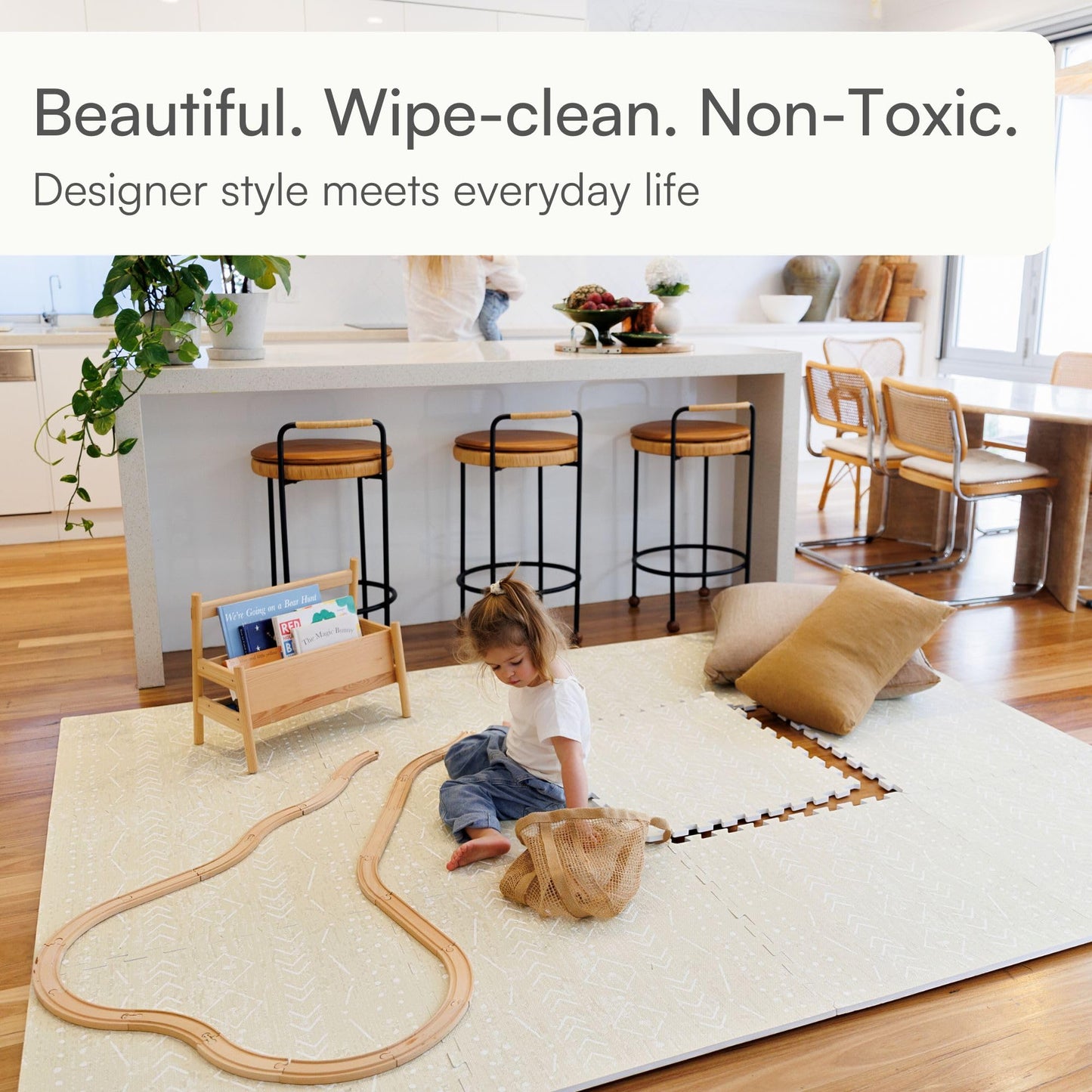 Lillefolk Baby Play Mat for Floor – 8x8ft Beige | Soft Non Toxic Premium EVA Foam Tiles for Tummy Time, Crawling & Playroom – Waterproof for Hard Floors Mat for Babies & Toddlers (16 Tiles)