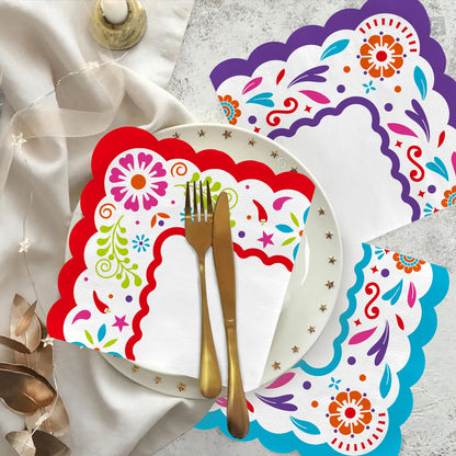 Fiesta Mexican Party Supplies - 48-Pack 3-Ply Disposable Paper Napkins, Cinco de Mayo Decorations, Taco Parties & Beverage Use, Vibrant Colors, 6.5x6.5 in