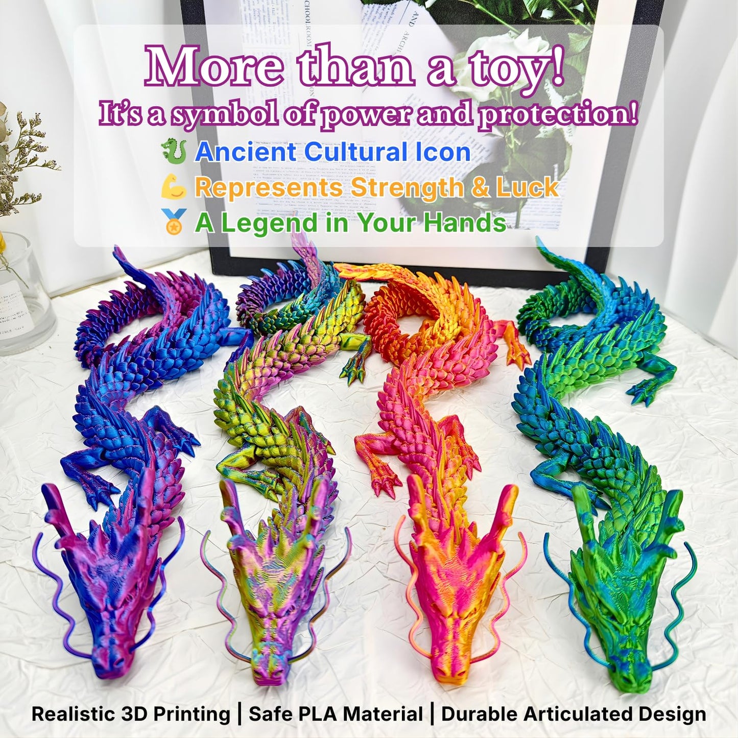 Joyroud 4 Pack 24" Large 3D Printed Dragon Toys, Articulated Chinese Dragons for Family Interaction & Imaginative Play, Collectible Home Office Desk Decor, Unique Birthday & Easter Gifts for Kids