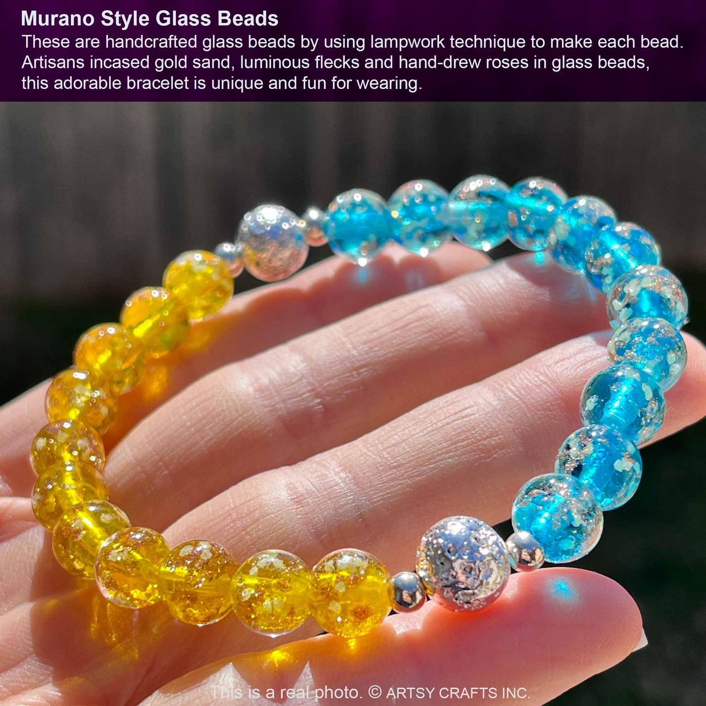 ARTSY CRAFTS INC Glow in The Dark Beads Bracelet, European Lampwork Bead Bracelet, Luminous Beads Anxiety Stress Relief Healing Crystal Chakra Bracelets Women Men (Blue and Lime)
