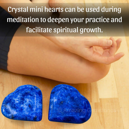 Amazing Gemstone Sodalite Stone Heart - Pack of 2 Crystal Heart Stones Rocks - Corazones De Piedra Crystals and Healing Stones Heart Shaped Crystal - Stocking Stuffers Gifts