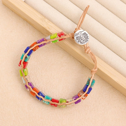 BXDA Dainty Natural Stones 7 Chakra Bracelets for Women, Trendy Minimalist Boho Handmade Leather Wrap Healing Bead Bracelet Everyday Fashion Jewelry Friendship Christmas Gift.