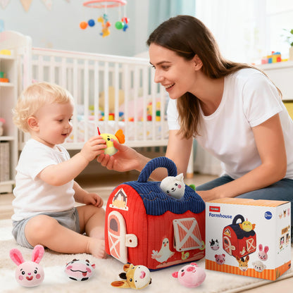 Baby Toys 6-12 Months - Soft Plush Surprise Barn Stuffed Farm Animals, Rattle, Crinkle, Mirror, Montessori Toys for Babies Sensory Toys for Toddlers 1-3, Baby Stocking Stuffers