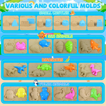 FHOZGECY Beach Toys, Sand Toys for Kids Boys and Girls with 4 Beach Construction Vehicles, 4 Collapsible Bucket, Sand Castle Building Kit, Sand Molds, Mesh Bag, Outdoor Toys for Kids Ages 4-8