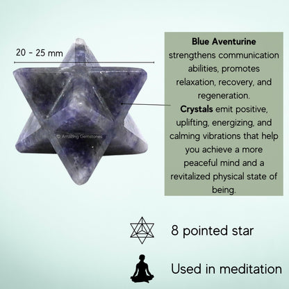 Amazing Gemstone Blue Aventurine Merkaba Crystal - 1 Inches Metaphysical Merkaba Star for Meditation - Energetic Tetrahedron Crystal and Healing Stones for Spiritual Growth and Healing (20-25mm)