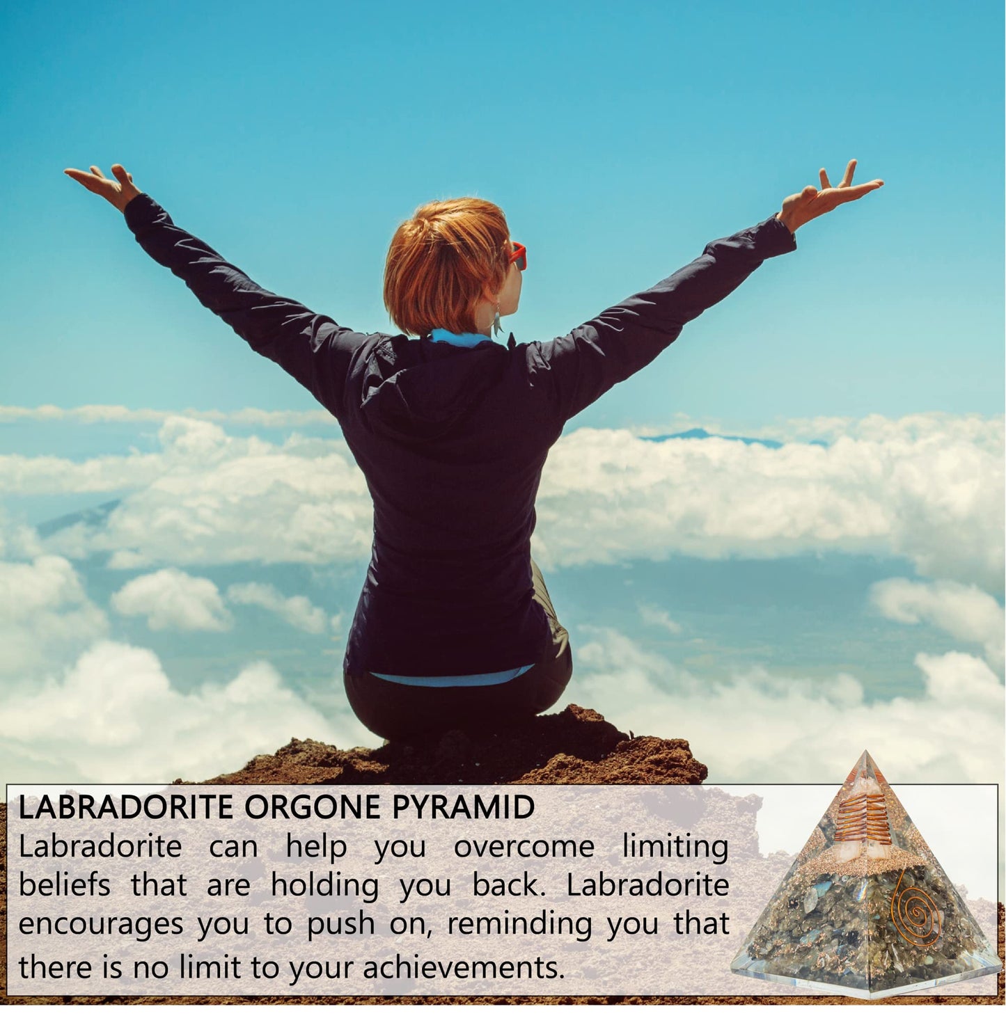 Labradorite Orgone Pyramid for Confidence & Self-Empowerment | Orgonite pyramids with Copper Coil and Crystal Quartz for Chakra Protection