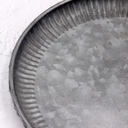 Funerom 9.8 inch Small Round Galvanized Metal Tray Decorative Tray Corrugated Edges
