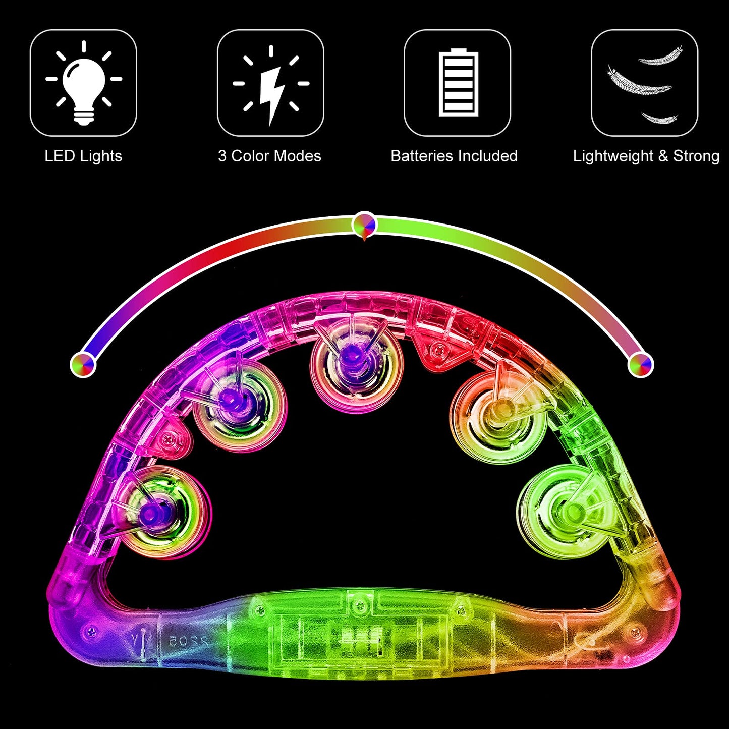 Light Up Tambourines for Adults, Sensory Toys for Kids with Autism，Musical gifts and Karaoke toys for special needs kids, Fun Neon Glow for Birthdays & Concerts (1 PCS)