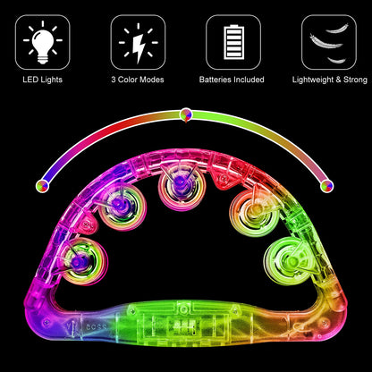Light Up Tambourines for Adults, Sensory Toys for Kids with Autism，Musical gifts and Karaoke toys for special needs kids, Fun Neon Glow for Birthdays & Concerts (1 PCS)