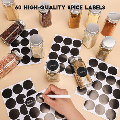 6Pcs Spice Jars with Label, 4oz Empty Square Seasoning Containers, Spice Jars with Shaker Lids, Small Spice Bottles for Salt, Herbs, Sugar, Pepper, Seasoning Jars for Spice Rack, Cabinet, or Drawer