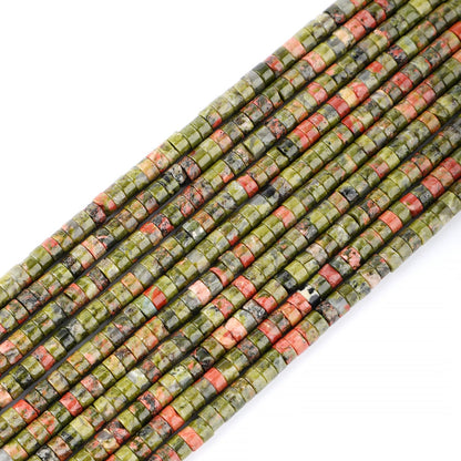 Natural Unakite Heishi Spacer Beads Loose Semi Precious Flat Round Gemstone Disc Shape Stone for Beading Jewelry Making 4x2mm 15.5"