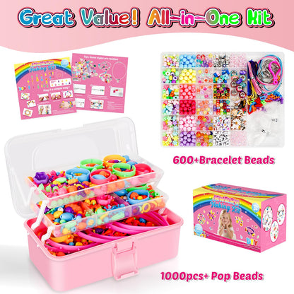 FUNZBO 1600 Pcs Pop Beads with Bracelet Making Kit, Jewelry Making Kit for Little Girls, Arts and Crafts Toys, Necklace Bracelet Ring Snap Set, Birthday Gifts for Kids Ages 3-9 Years Old