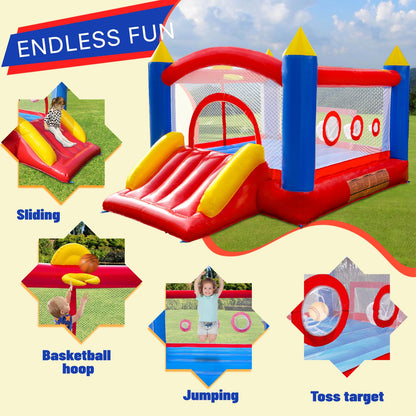 Hongcoral PVC Bounce House, Heavy-Duty Jumping Castle with Large Slide, 450LBS Capacity, Inflatable Bouncer with Blower - for Kids' Indoor & Outdoor Fun