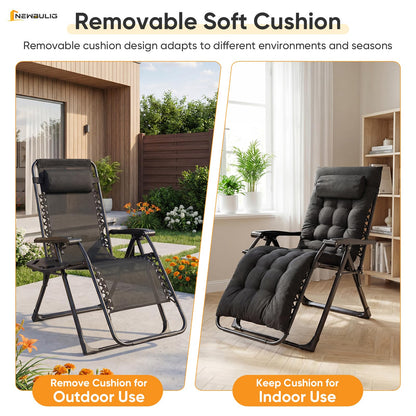 NEWBULIG Zero Gravity Chair, Folding Patio Recliner with Removable Cushion & Cup Holder Trays, Portable Lounge Chair for Beach & Camping, Classic Black