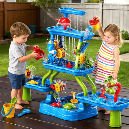 5-Tier Sand and Water Table for Toddlers 1-3 3-5, Kids Sensory Water Table with Rich Accessories, Interactive Activity Sand Water Table Toys for Kids Boys Girls 2 3 4 5 6 Years Old Indoor Outdoor Play