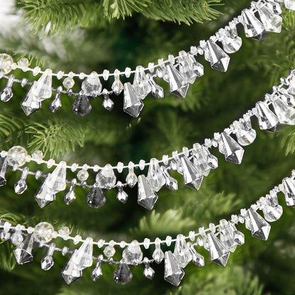 Christmas Tree Bead Decor, 16ft Clear Iridescent Bead Strands Garland Twist Beaded String for Christmas Tree Crystal Xmax Garland Decorations for Home Table Party Wedding Window Door(Silver)