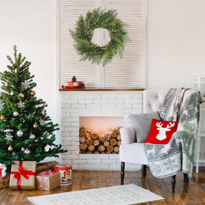 BINFEN 20” Green Faux Pine Christmas Winter Wreath with Cypress Cone, Twig & White Berry – Mixed with Real Look Fake Cedar & Spruce, Xmas Wreaths for Front Door Porch Mantel & Fireplace