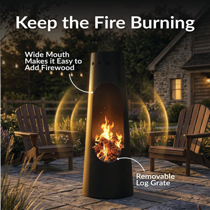 Sunnydaze Santa Fe 50-Inch Chiminea Outdoor Fire Pit - Wood-Burning Chiminea Outdoor Fireplace with Wood Grate - Black