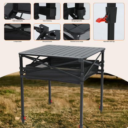 Nice C Aluminum Square Table, Adjustable Height Folding Camping Table, Lightweight Collapsible Table with Roll-up Tabletop, Carry Bag, for Outdoor, Camping, Picnic, backyards, BBQ (20'' Medium)