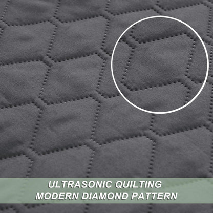 Exclusivo Mezcla Ultrasonic Reversible Full Queen Quilt Bedding Set with Pillow Shams, Lightweight Quilts Queen Size, Soft Bedspreads Bed Coverlets for All Seasons - (Grey, 90"x96")