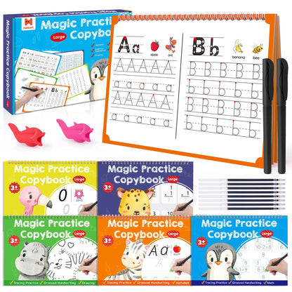 Large Magic Grooved Writing Practice Books for Kids, Reusable Grooved Handwriting Workbooks, Number Letter Tracing Books for Kids Age 3-8 Kindergarten Preschool Calligraphy