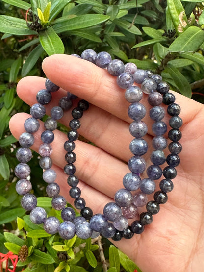 GAF TREASURES Iolite Crystal Bead Bracelet 5-9mm, Genuine Iolite Stretch Gemstone Bracelet, Healing Crystal Bracelet, Gift for Men & Women (1)