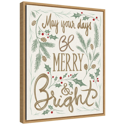 Amanti Art Framed Canvas Wall Art 20x16 Merry and Bright Holly by Anne Tavoletti, Framed Wall Art Canvas, Holidays Artwork, Modern Contemporary Decor, Small Poster Painting for Living Room, Bedroom
