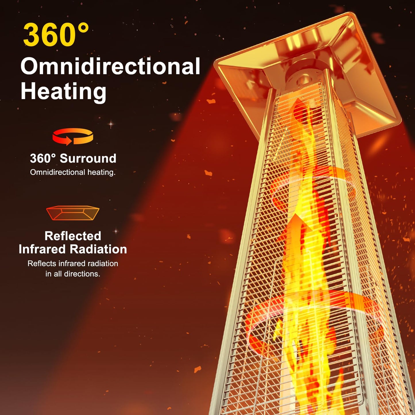 GarveeLife 42,000 BTU Pyramid Patio Heater, Glass Tube Propane Patio Heater with Wheels, Stainless Steel Outdoor Propane Heaters for Backyard, Garden, Patio, Porch and Pool