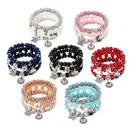 JununGao 7 Pack Bohemian Boho Bracelets for Women Set,Stackable Bracelets, Stretch Multilayer Colorful Beaded Charm Bracelets, Handmade Jewelry.