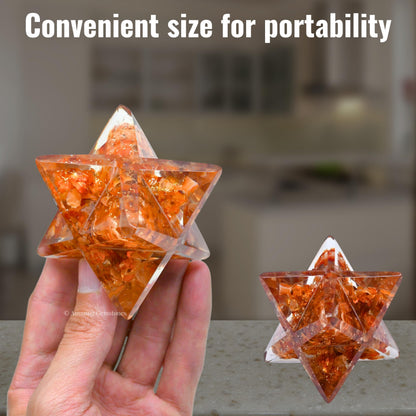 Amazing Gemstone 1 Pcs Carnelian Large Crystal Orgone Merkaba Star for Reiki Healing Meditation and Crystal Grid