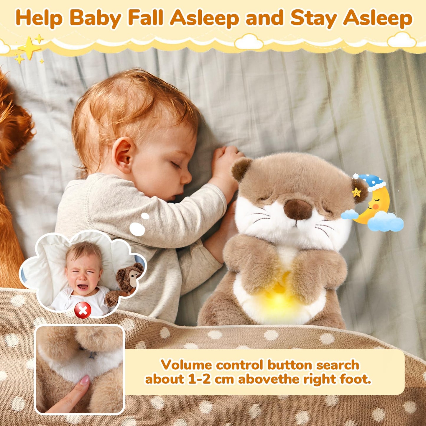 Breathing Stuffed Animal, Soothe Snuggle Otter Plush for Anxiety Adults and Kids, Volume Control, Machine Washable, Baby toy Sleep Buddy Soothing Otter with Realistic Breathing and Lights Music