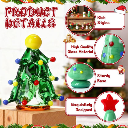 BrightRow 9 Pcs Blown Glass Christmas Tree Mini Christmas Figurines Sets Include Snowman Gnomes Reindeer Santa Claus Miniature Holiday Ornaments for Tabletop Home Decorations