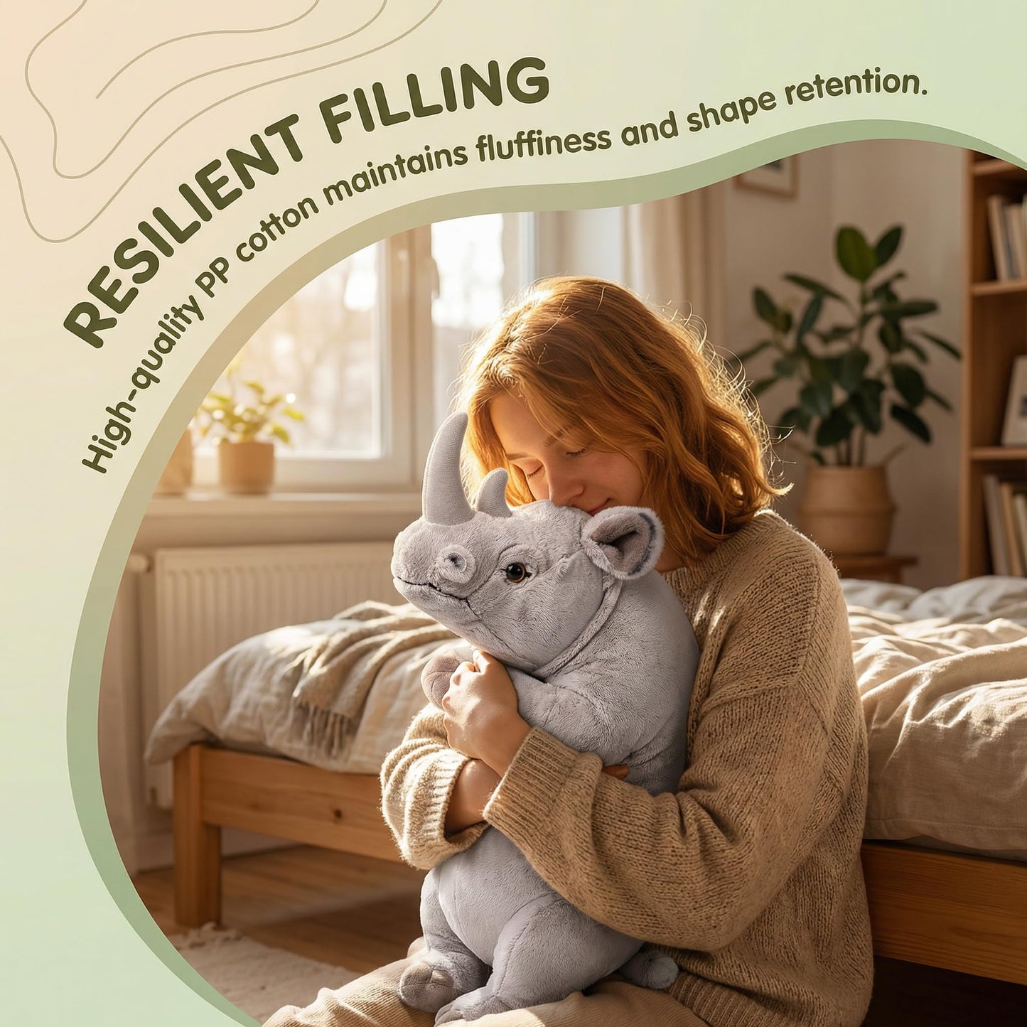 Frankiezhou Home Rhino Plush, Realistic Sleeping Stuffed Animal 19in, Lifelike Standing Rhinoceros Weigted Toys, Simulation Soft Crawling Zoo Unique Plushie Toys Model Dolls for Kids, White
