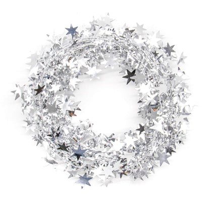 AUEAR, 2 Rolls 50 Ft Silver Sparkly Star Tinsel Garlands with Wire Christmas Decorations for Xmas Tree Home Wedding Birthday Party Festive Ornament