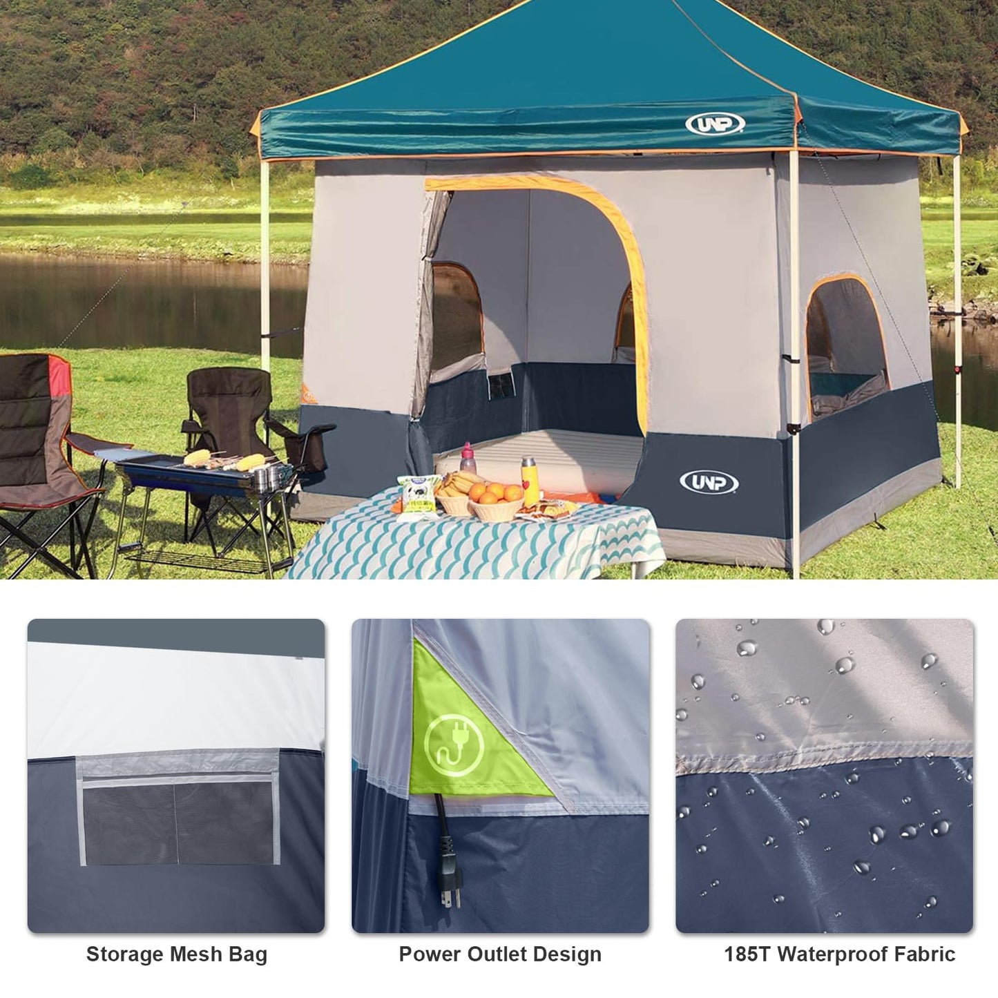 UNP Camping Canopy - Inner Tent - Side Tents - SUV Camping Cube for 10' x 10' Pop Up Canopies (Canopy Pole/Shelter NOT Included) (Dark Blue-Inner Tent)
