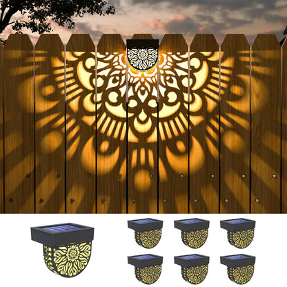 EKQ 6 Pack Solar Fence Lights Outdoor Wall Lights Black Plastic Solar Powered Deck Step Stair Lights Mandala Theme Waterproof Fence Solar Light for Garden Post Patio Backyard Yard Decor